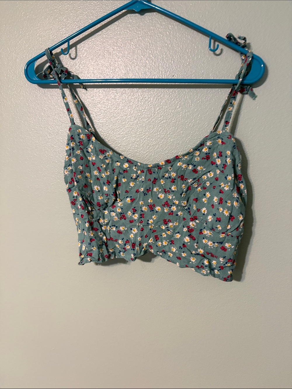 Floral Tie-Shoulder Cropped Cami in Teal Multi